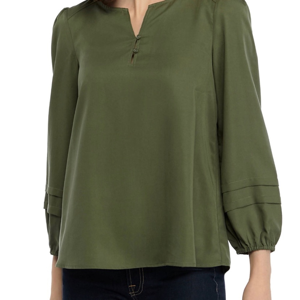 New Directions Olive Green Peasant Blouse Size XL